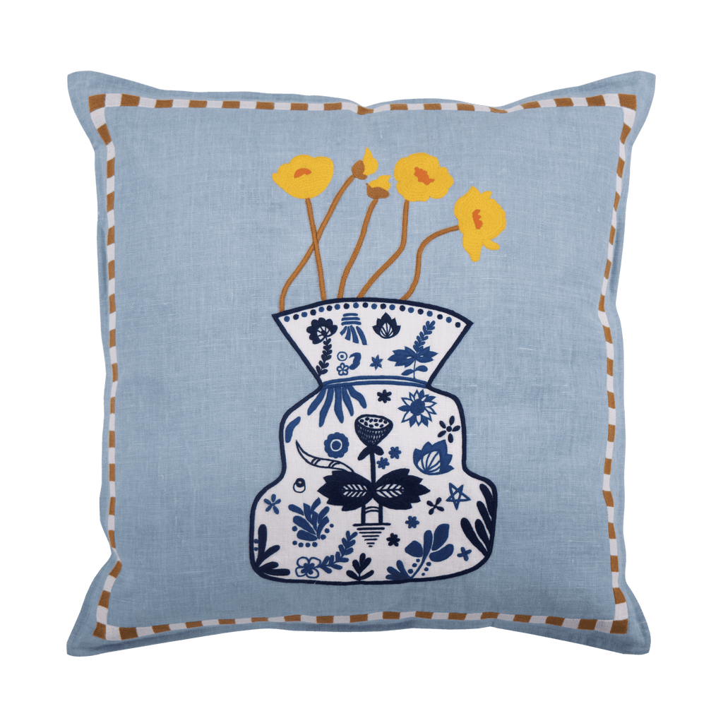 Hand Embroidered Still Life Pillow Cover 20" x 20" - Che Cose Belle