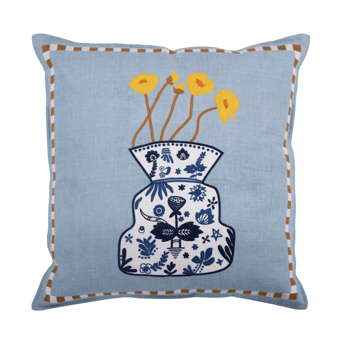 Hand Embroidered Still Life Pillow Cover 20" x 20" - Che Cose Belle