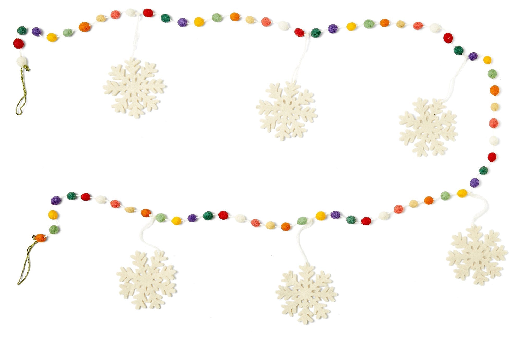 Hand Felted Wool Christmas Garland and Bunting - Multicolor Dots White Snowflakes - 6' Arcadia Home - Che Cose Belle