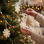 Hand Felted Wool Christmas Garland and Bunting - Multicolor Dots White Snowflakes - 6' Arcadia Home