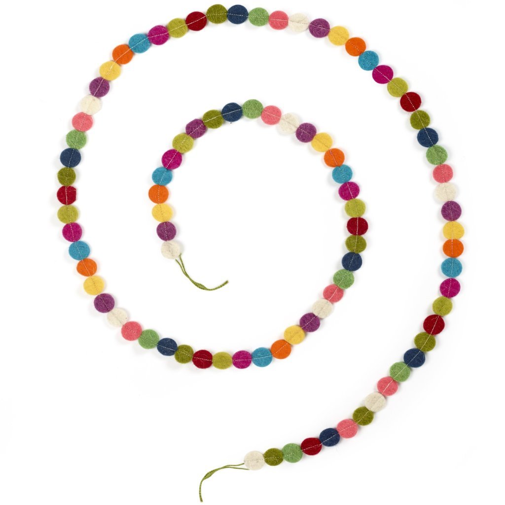 Hand Felted Wool Christmas Garland and Bunting - Multicolor Dots - 6' Arcadia Home