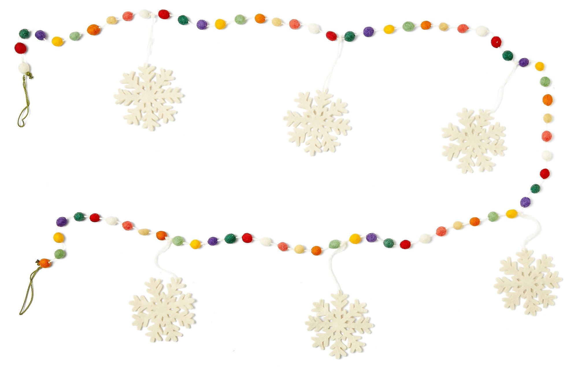 Hand Felted Wool Christmas Garland and Bunting - Multicolor Dots White Snowflakes - 6' Arcadia Home