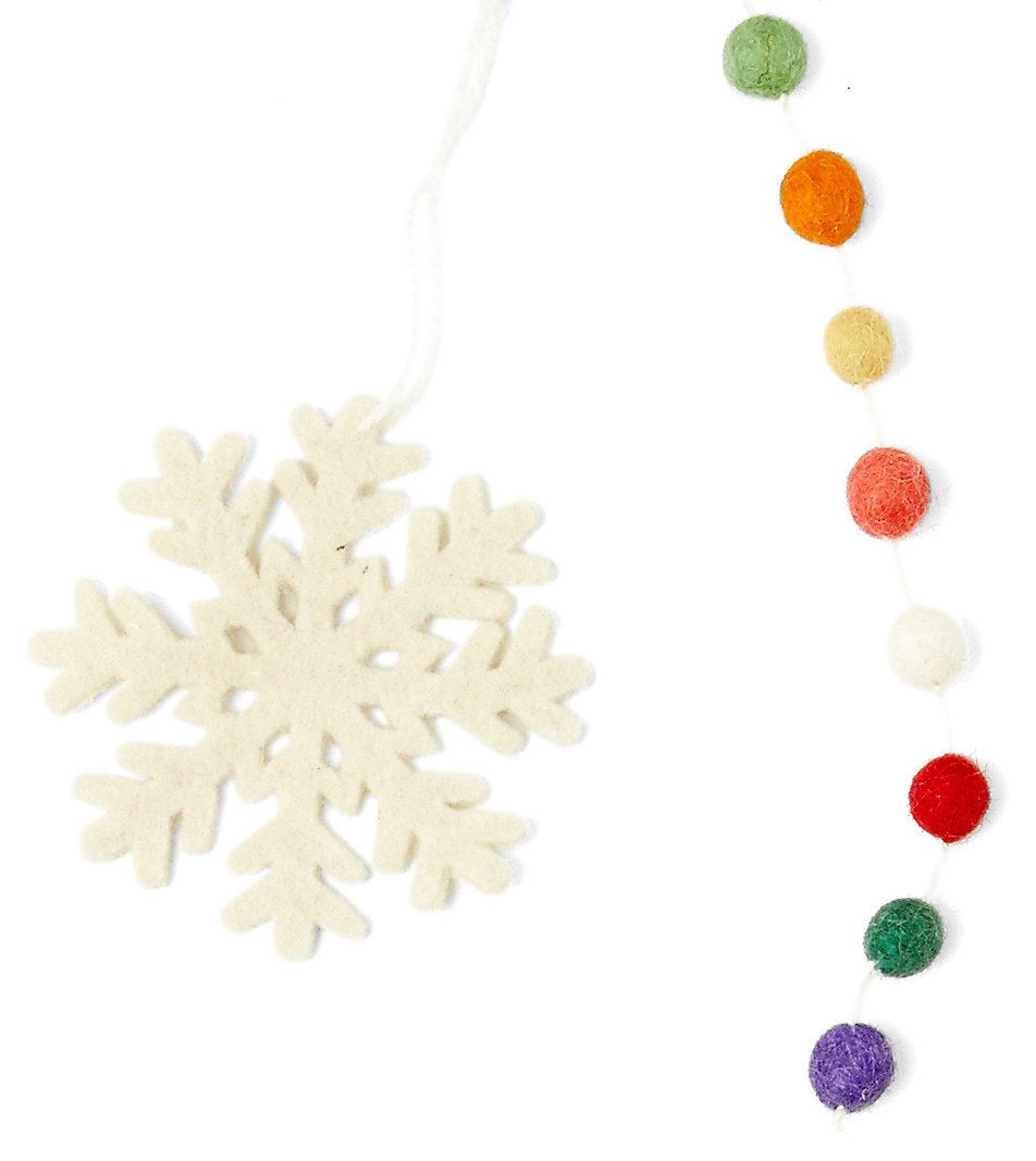 Hand Felted Wool Christmas Garland and Bunting - Multicolor Dots White Snowflakes - 6' Arcadia Home