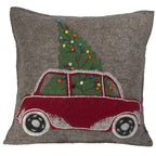 Hand Felted Wool Christmas Pillow - Car Tree Gray - 20" Arcadia Home - Che Cose Belle