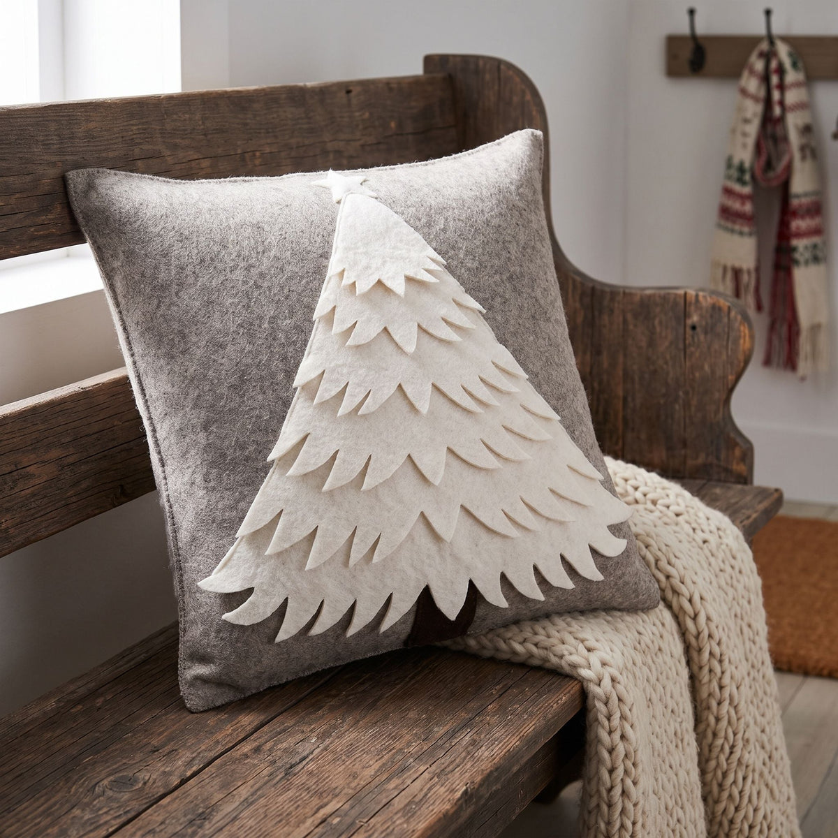 Hand Felted Wool Christmas Pillow Cover - Cream Tree Gray - 20" Arcadia Home