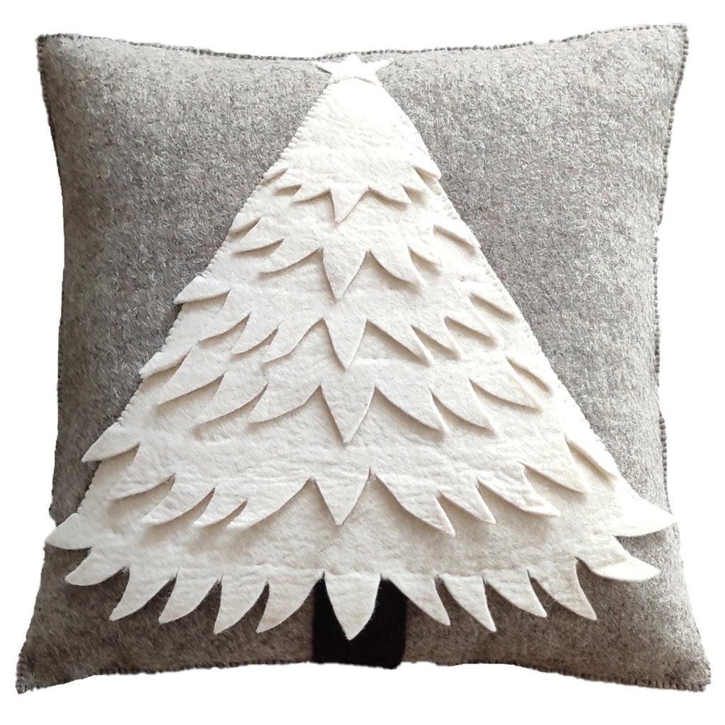 Hand Felted Wool Christmas Pillow Cover - Cream Tree Gray - 20" Arcadia Home