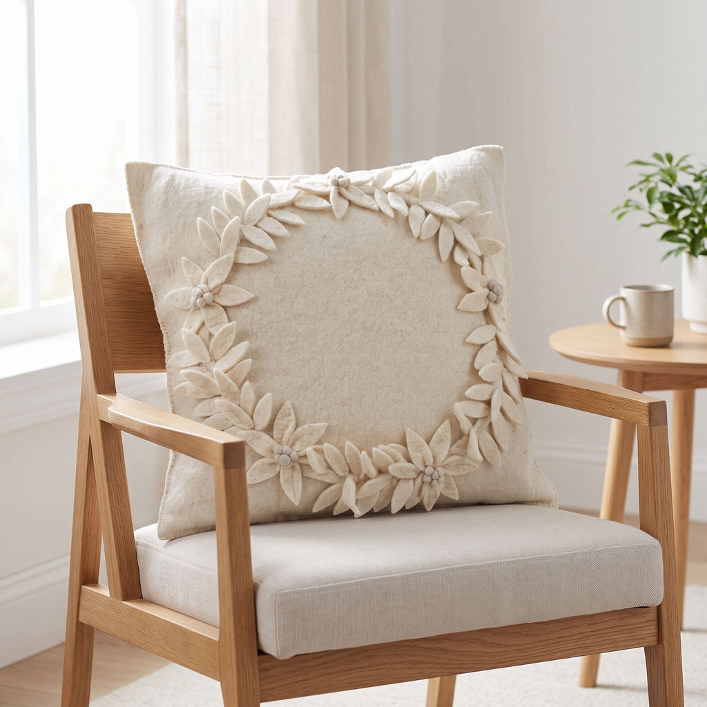 Hand Felted Wool Christmas Pillow, Cream Wreath‚ 20" Arcadia Home - Che Cose Belle