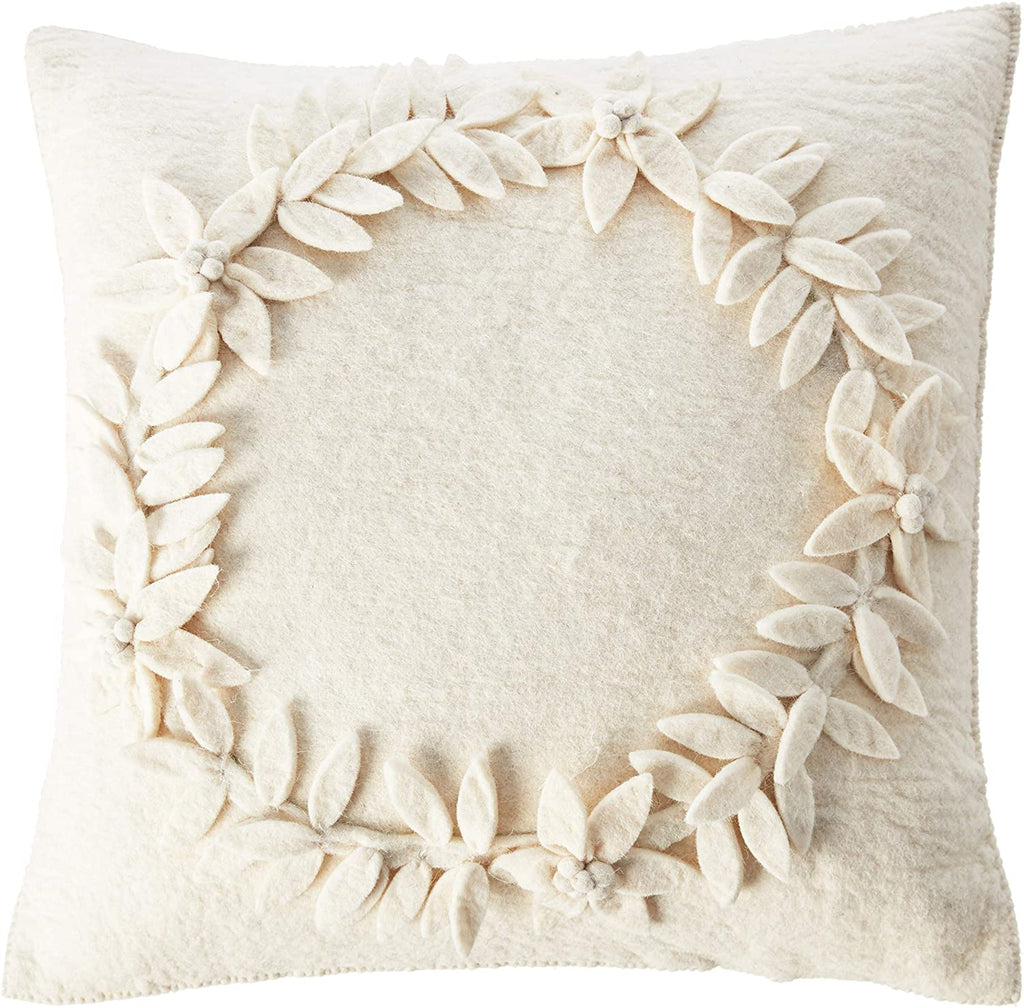 Hand Felted Wool Christmas Pillow, Cream Wreath‚ 20" Arcadia Home - Che Cose Belle