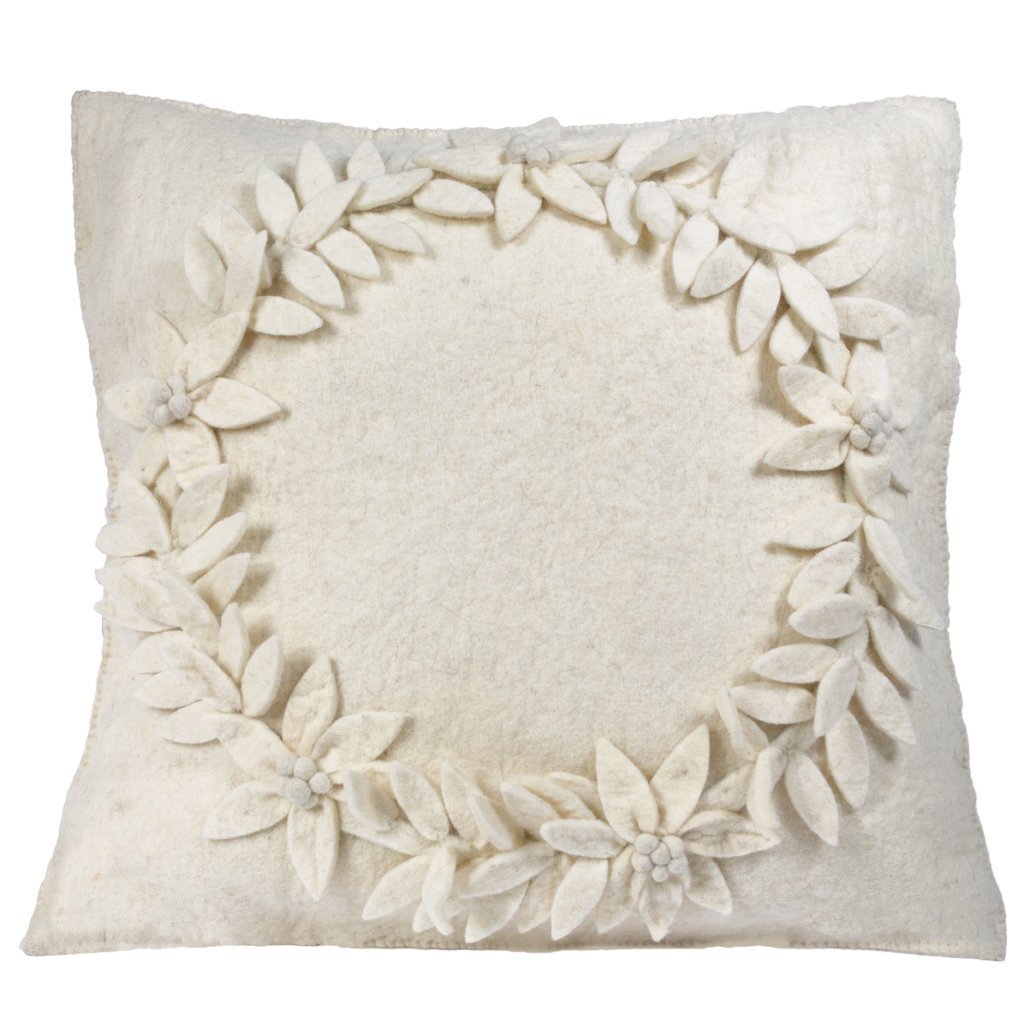 Hand Felted Wool Christmas Pillow, Cream Wreath‚ 20" Arcadia Home - Che Cose Belle