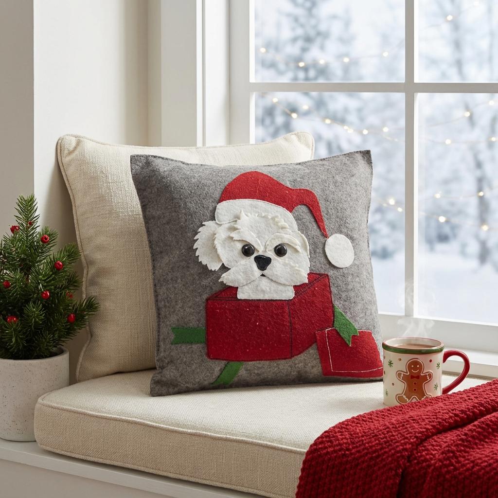 Hand Felted Wool Christmas Pillow - Dog Box - 20" Arcadia Home - Che Cose Belle