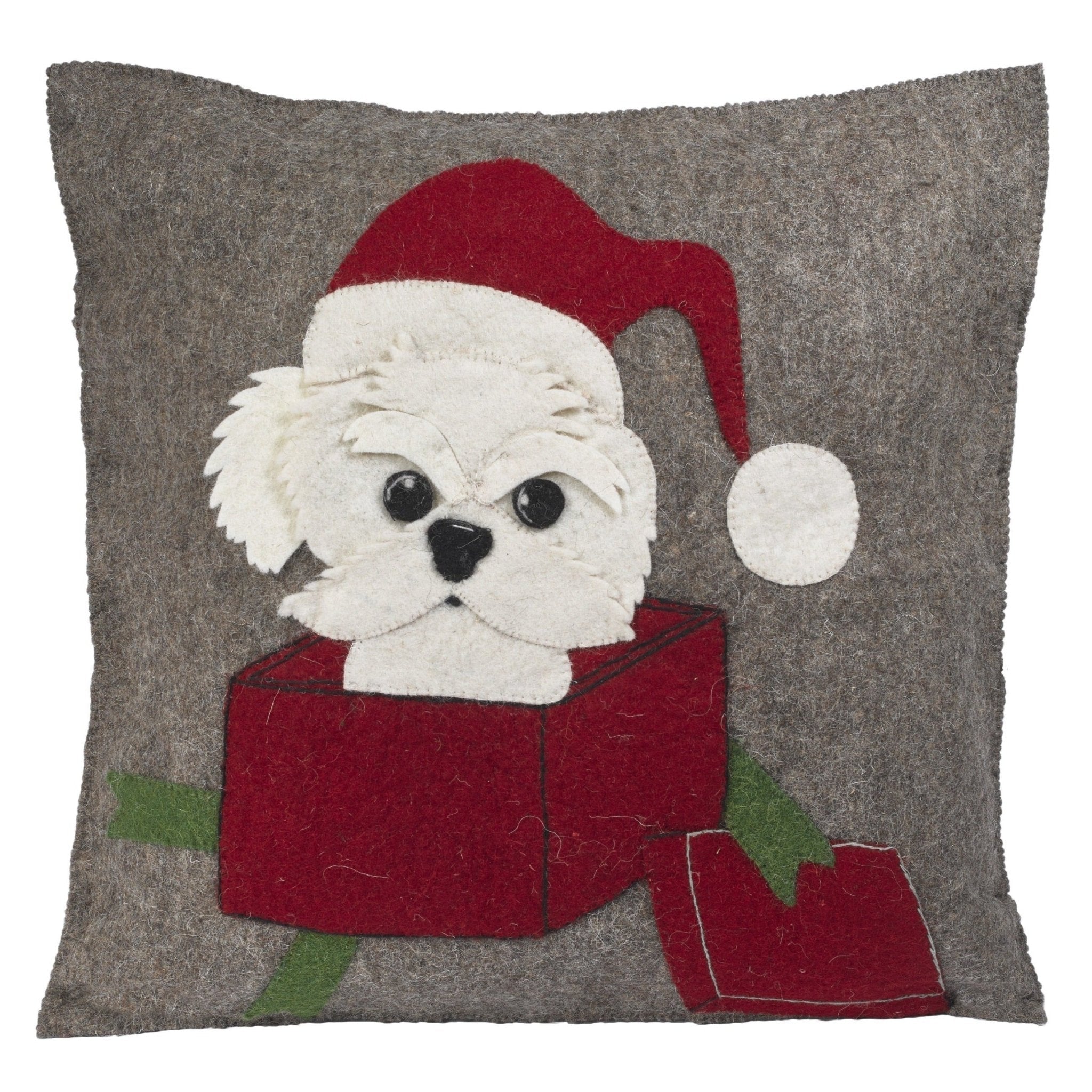 Hand Felted Wool Christmas Pillow - Dog Box - 20" Arcadia Home - Che Cose Belle