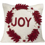 Hand Felted Wool Christmas Pillow - JOY Wreath Cream - 20" Arcadia Home - Che Cose Belle