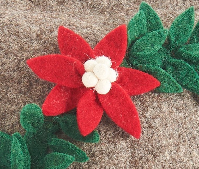 Hand Felted Wool Christmas Pillow - JOY Wreath Natural Gray - 20" Arcadia Home - Che Cose Belle