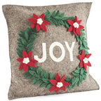 Hand Felted Wool Christmas Pillow - JOY Wreath Natural Gray - 20" Arcadia Home - Che Cose Belle