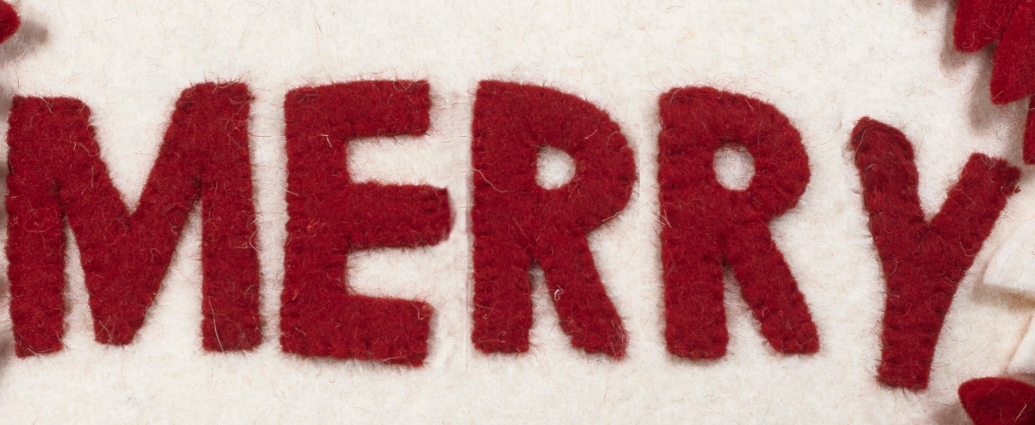 Hand Felted Wool Christmas Pillow - MERRY Wreath Cream - 20" Arcadia Home - Che Cose Belle