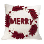 Hand Felted Wool Christmas Pillow - MERRY Wreath Cream - 20" Arcadia Home - Che Cose Belle