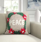 Hand Felted Wool Christmas Pillow - PEACE Wreath Natural Gray - 20" Arcadia Home - Che Cose Belle