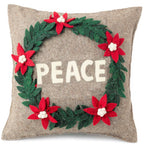 Hand Felted Wool Christmas Pillow - PEACE Wreath Natural Gray - 20" Arcadia Home - Che Cose Belle