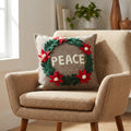 Hand Felted Wool Christmas Pillow - PEACE Wreath Natural Gray - 20" Arcadia Home - Che Cose Belle