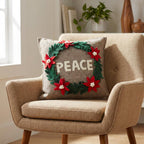 Hand Felted Wool Christmas Pillow - PEACE Wreath Natural Gray - 20" Arcadia Home - Che Cose Belle