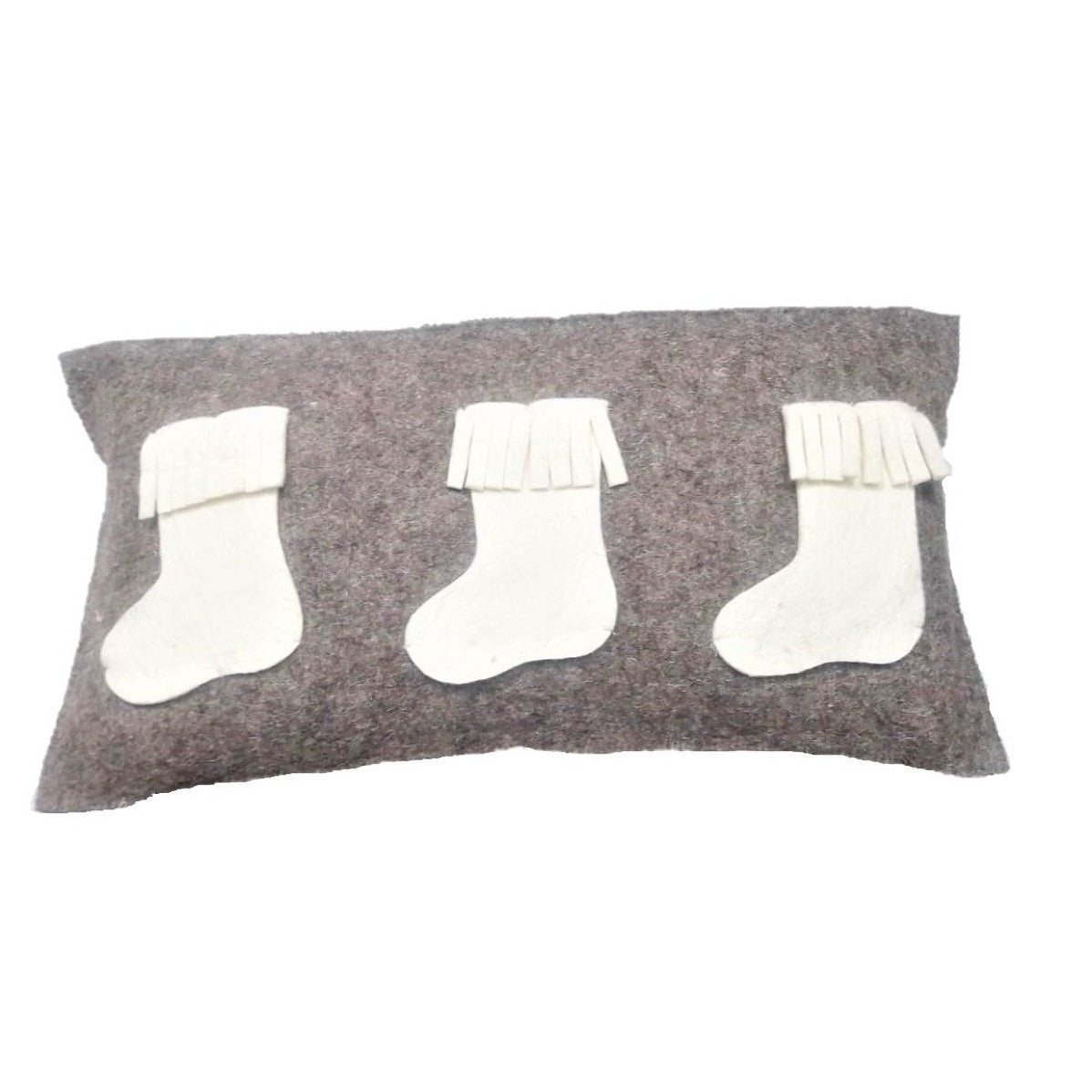 Hand Felted Wool Christmas Pillow – White Stockings Gray – 12x24” Arcadia Home - Che Cose Belle
