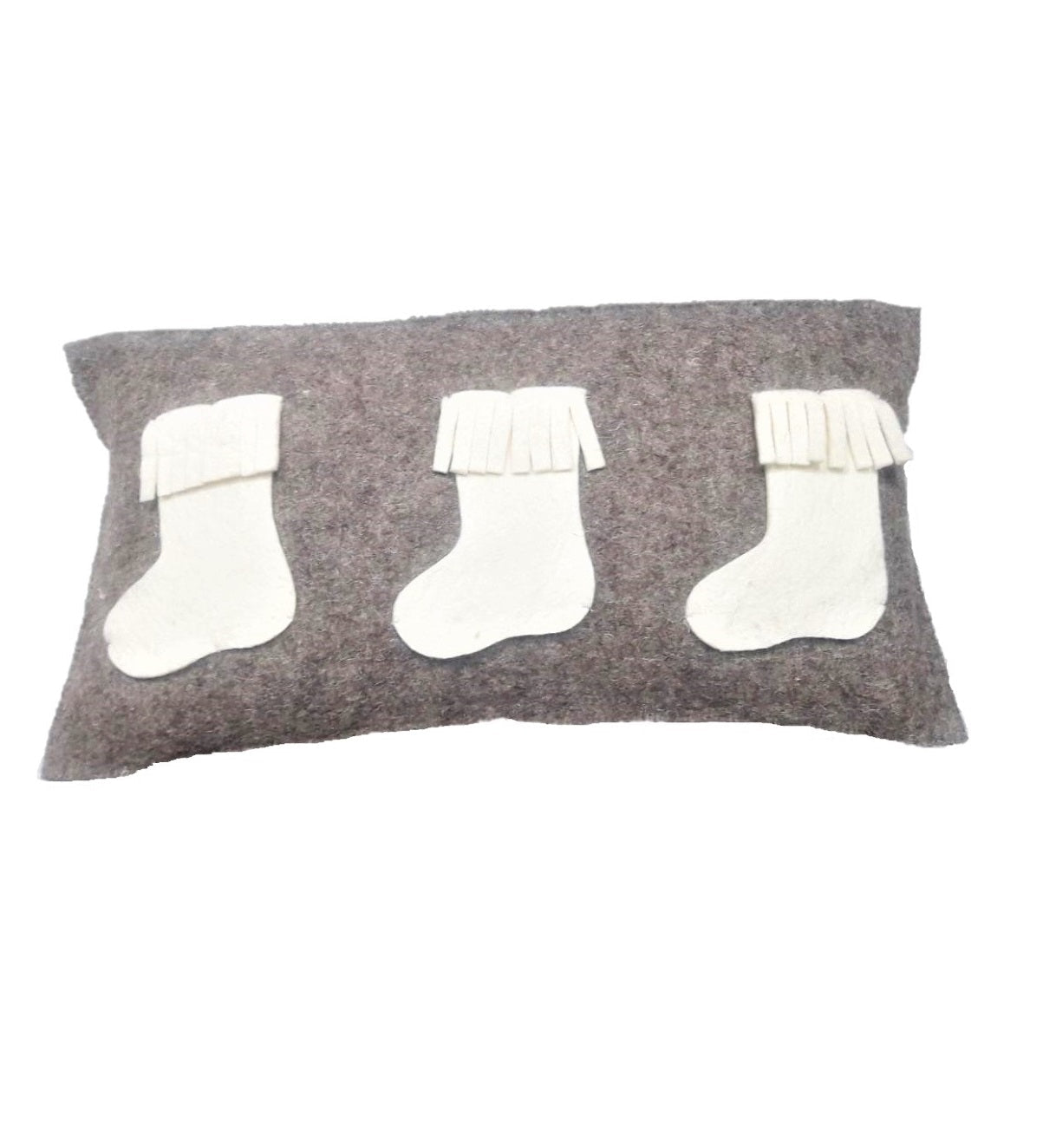 Hand Felted Wool Christmas Pillow – White Stockings Gray – 12x24” Arcadia Home - Che Cose Belle