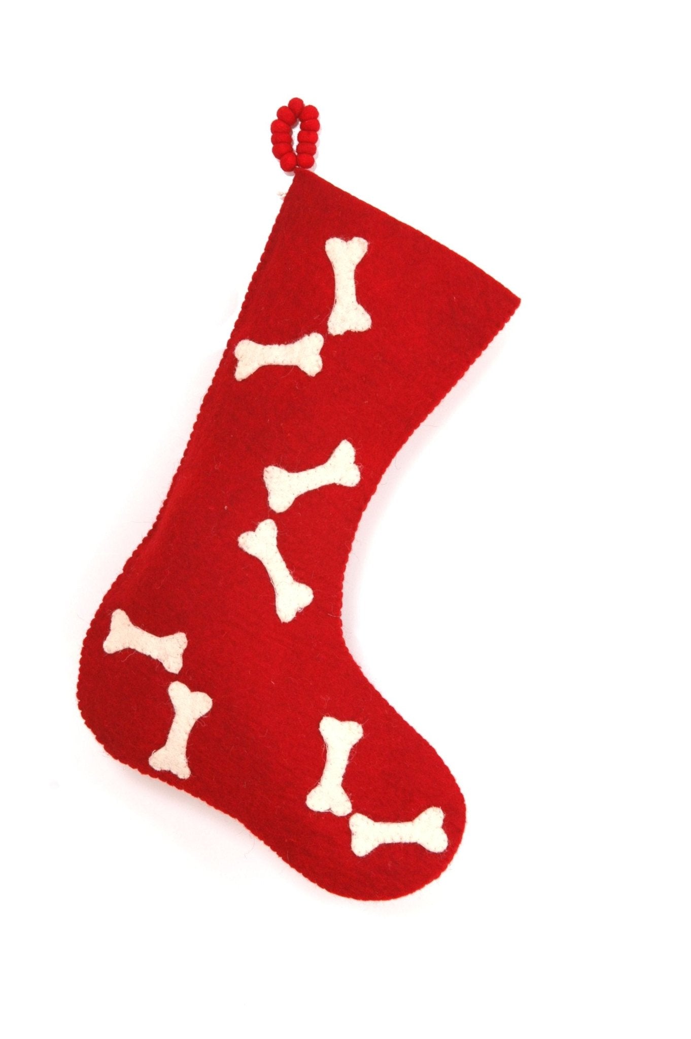 Hand Felted Wool Christmas Stocking - Bones Red Arcadia Home