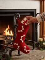Hand Felted Wool Christmas Stocking - Bones Red Arcadia Home - Che Cose Belle