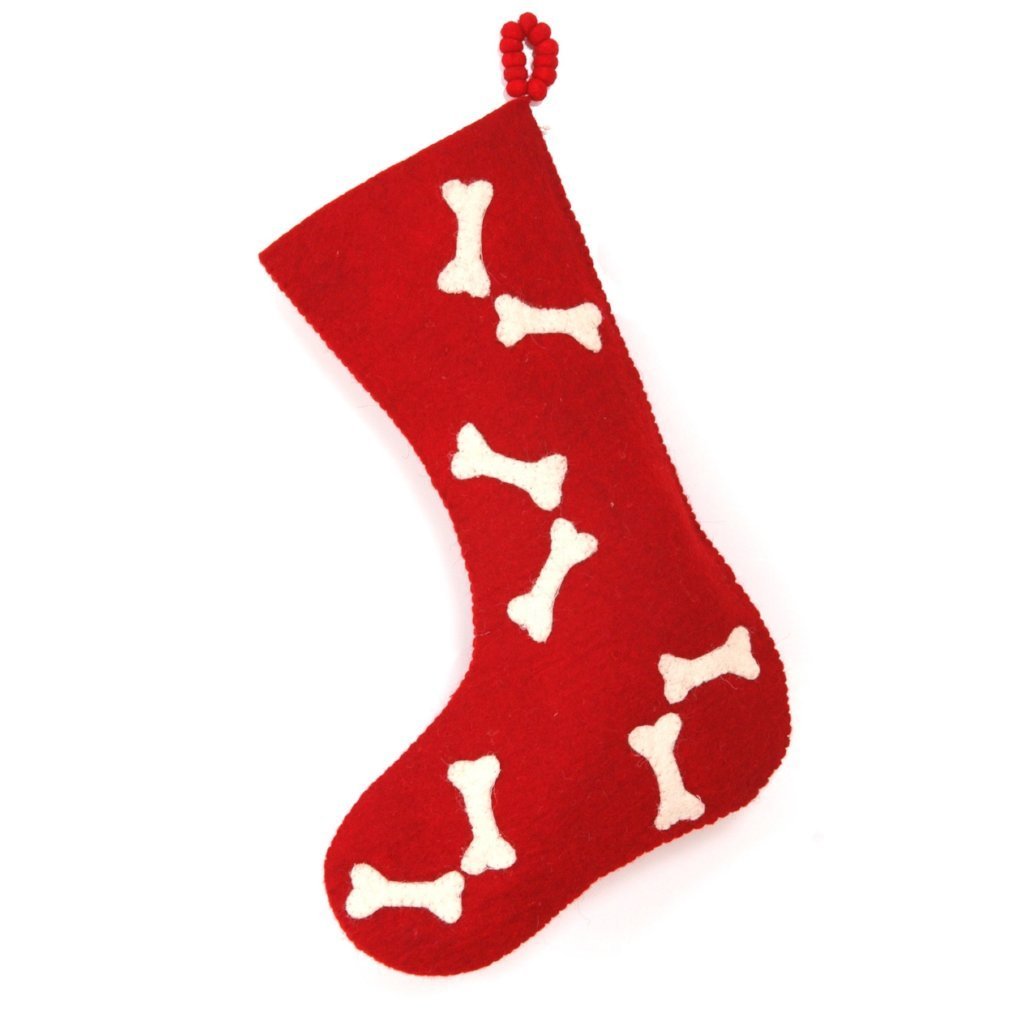 Hand Felted Wool Christmas Stocking - Bones Red Arcadia Home - Che Cose Belle