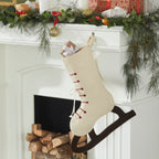 Ice Skate Hand Felted Wool Cream Christmas Stocking Skate Arcadia Home