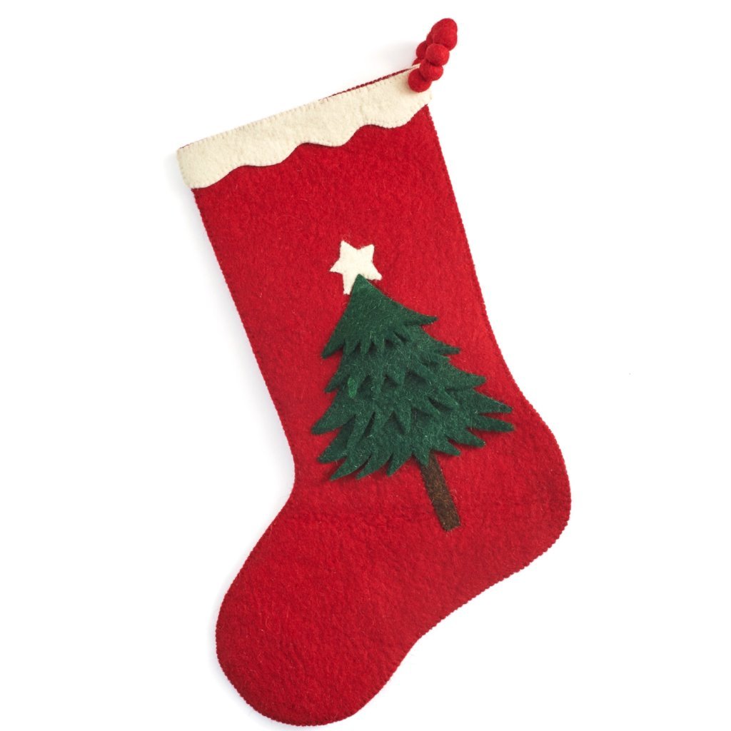 Hand Felted Wool Christmas Stocking - Tree Red Arcadia Home