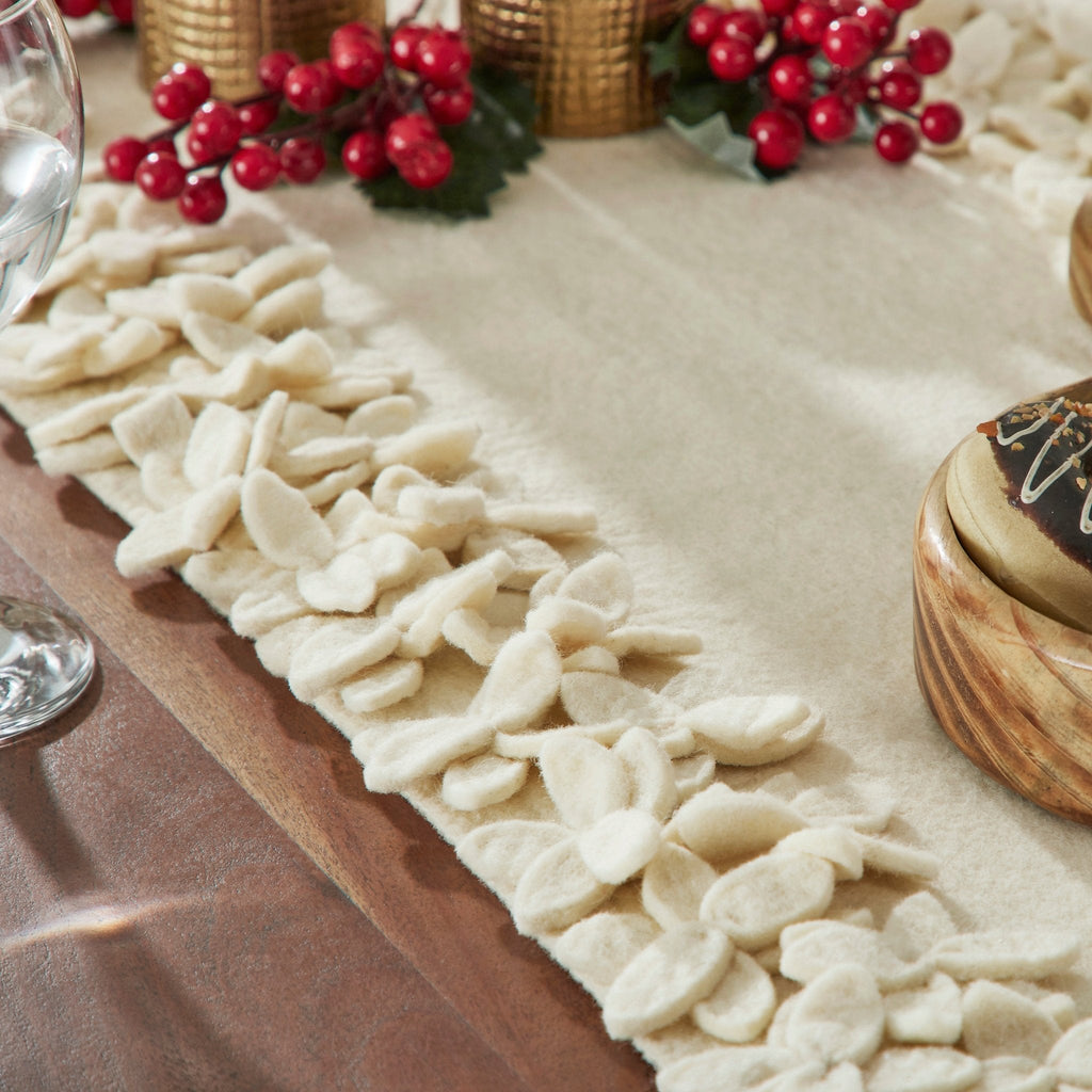Hand Felted Wool Floral Border Table Runner Cream, 16x90" Arcadia Home - Che Cose Belle