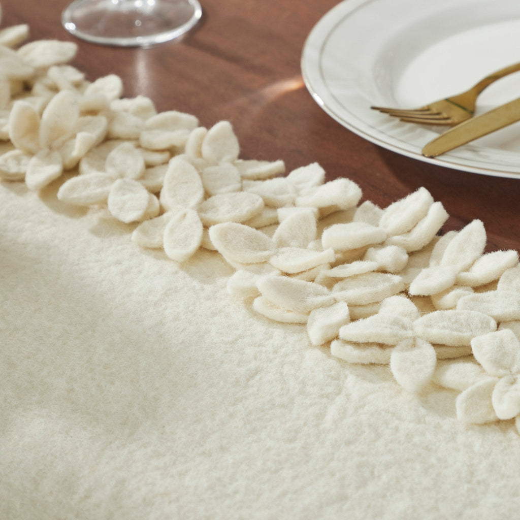 Hand Felted Wool Floral Border Table Runner Cream, 16x90" Arcadia Home - Che Cose Belle