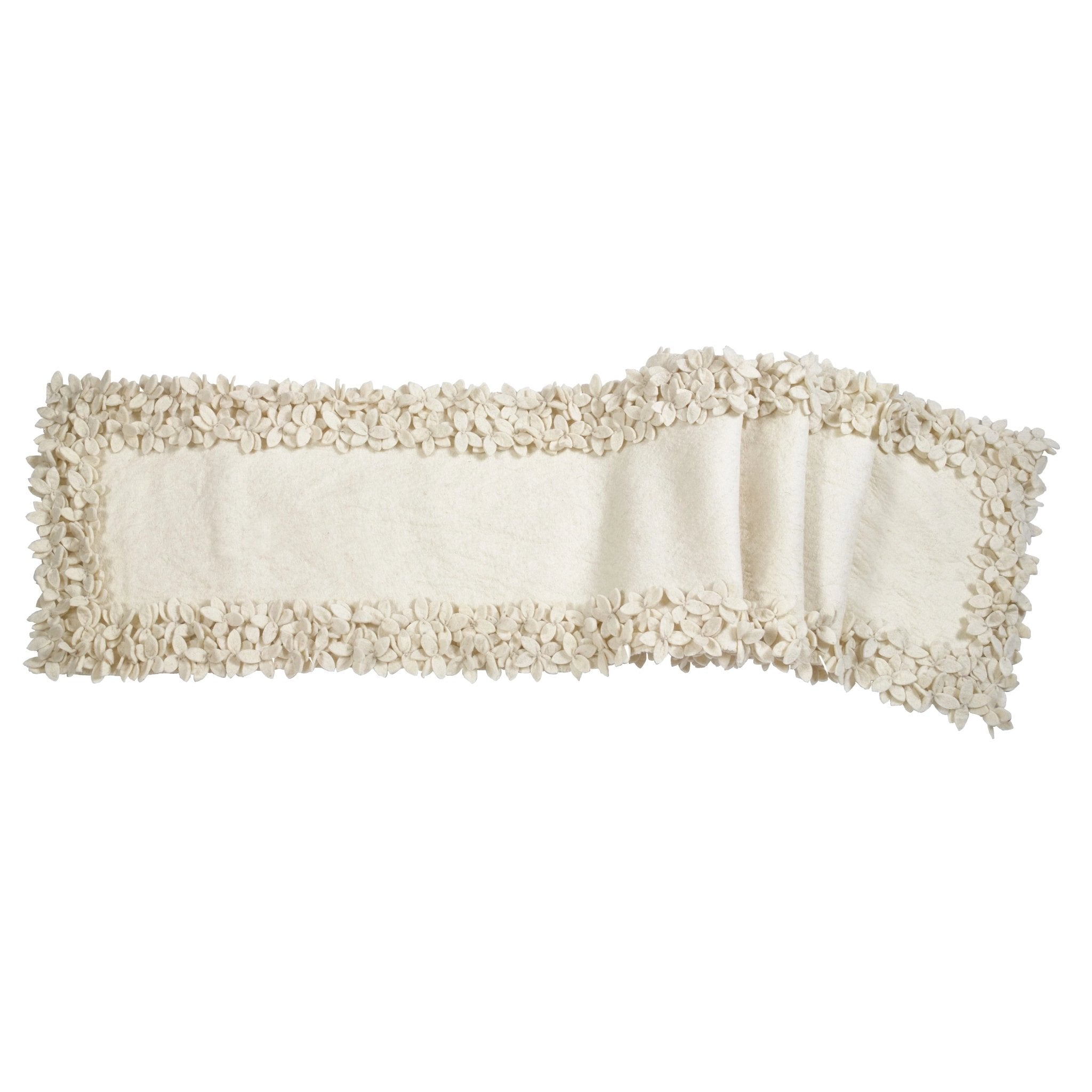 Hand Felted Wool Floral Border Table Runner Cream, 16x90" Arcadia Home - Che Cose Belle