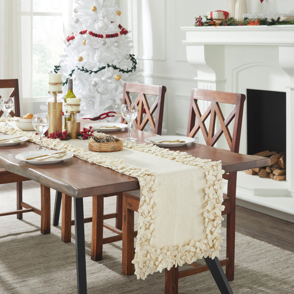 Hand Felted Wool Floral Border Table Runner Cream, 16x90" Arcadia Home - Che Cose Belle