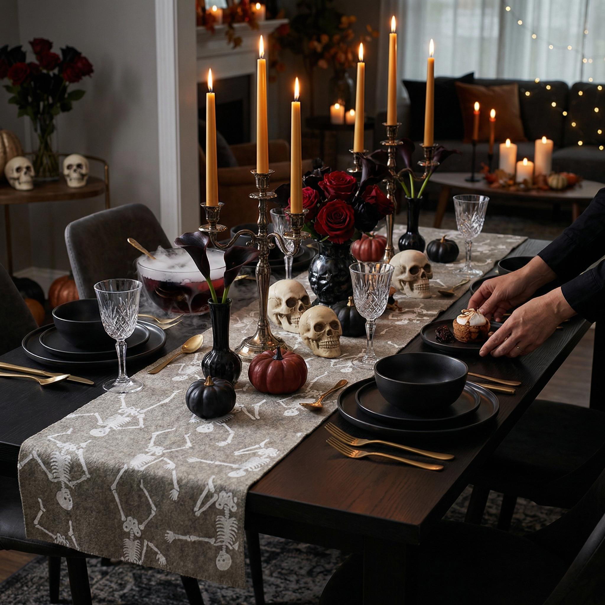 Hand Felted Wool Halloween Skeleton Table Runner - 16x72" Arcadia Home - Che Cose Belle