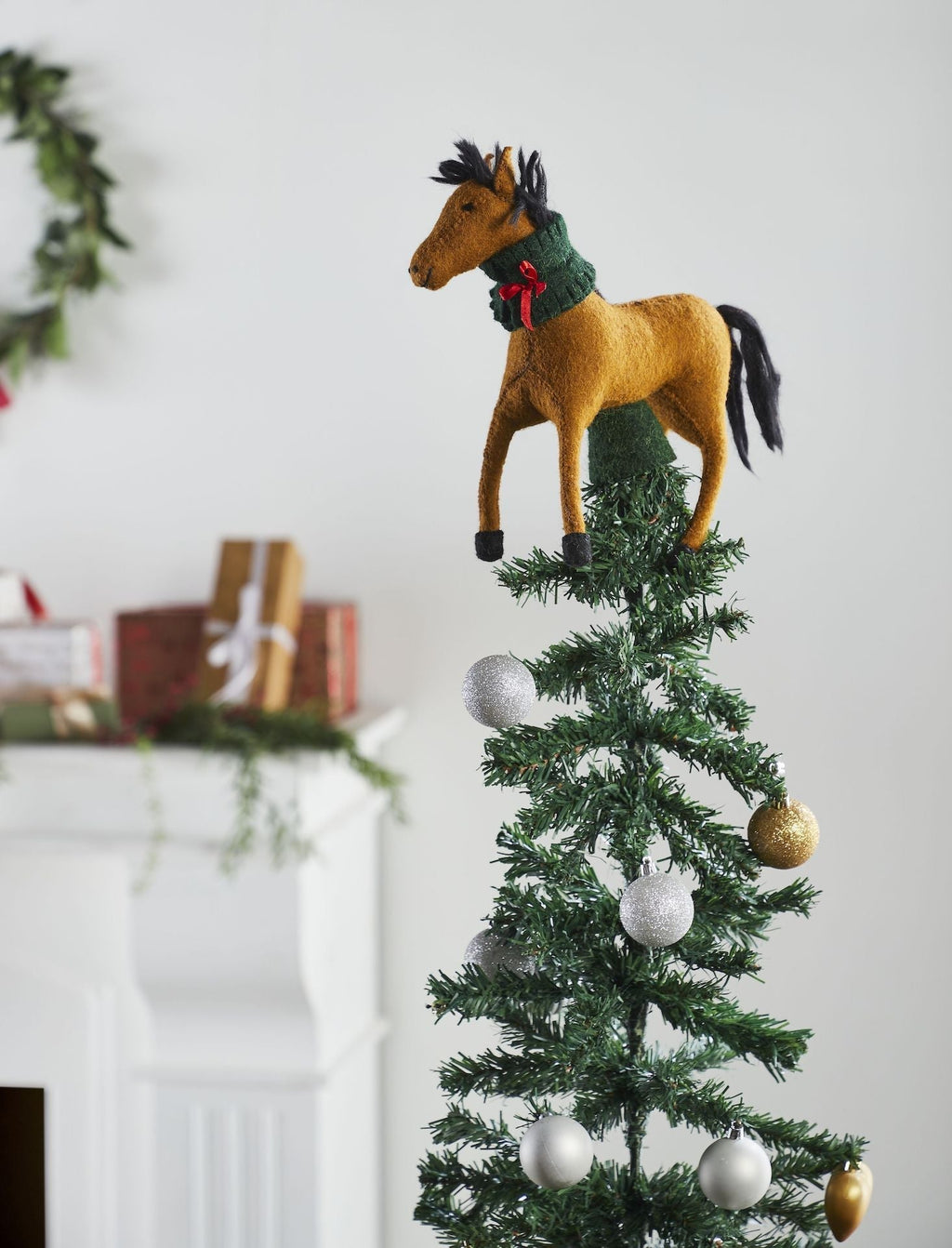 Hand Felted Wool Horse Wreath Christmas Tree Topper Arcadia Home - Che Cose Belle