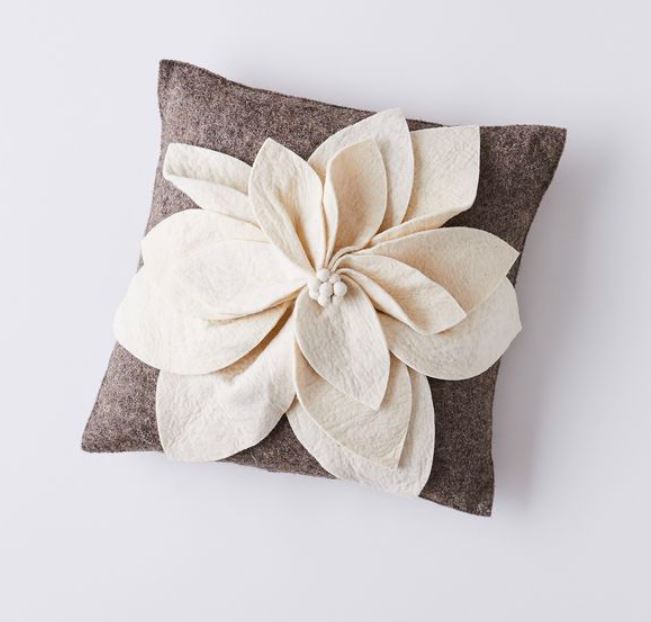 Hand Felted Wool Pillow - 3D Flower Cream Gray - 20" Arcadia Home - Che Cose Belle