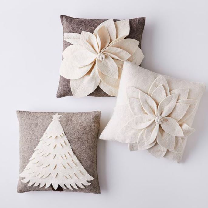 Hand Felted Wool Pillow - 3D Flower Cream Gray - 20" Arcadia Home - Che Cose Belle