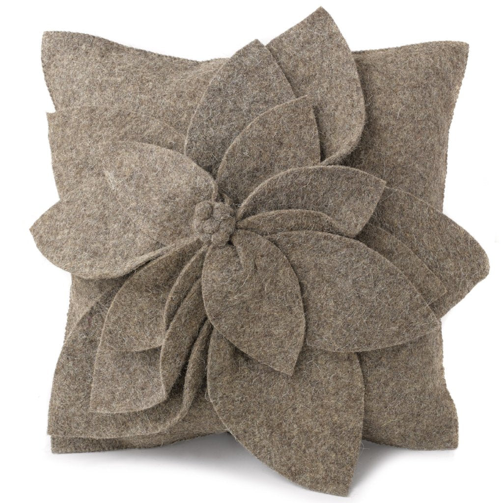 Hand Felted Wool Pillow - 3D Flower Gray Gray, 20" Arcadia Home - Che Cose Belle