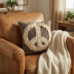 Hand Felted Wool Pillow Cover, Cream Peace Sign Gray, 20" Arcadia Home - Che Cose Belle