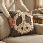 Hand Felted Wool Pillow Cover, Cream Peace Sign Gray, 20" Arcadia Home - Che Cose Belle