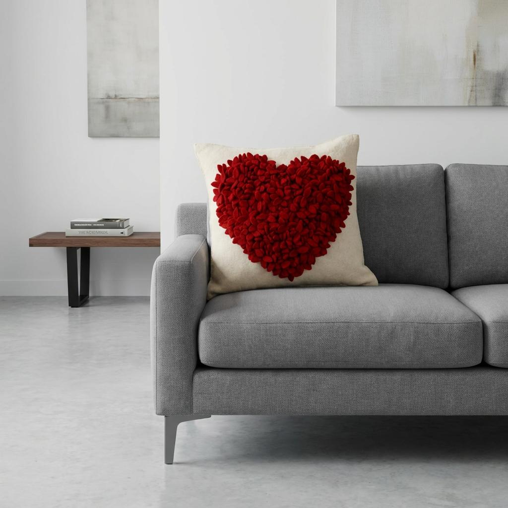 Hand Felted Wool Pillow Cover - Red Heart Cream - 20" Arcadia Home - Che Cose Belle