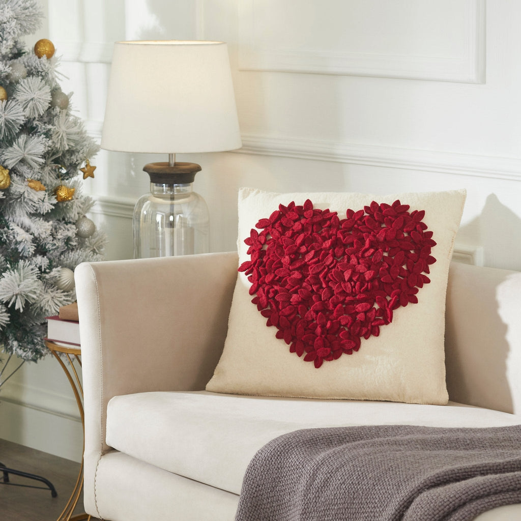 Hand Felted Wool Pillow Cover - Red Heart Cream - 20" Arcadia Home - Che Cose Belle