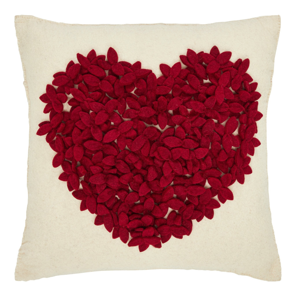 Hand Felted Wool Pillow Cover - Red Heart Cream - 20" Arcadia Home - Che Cose Belle