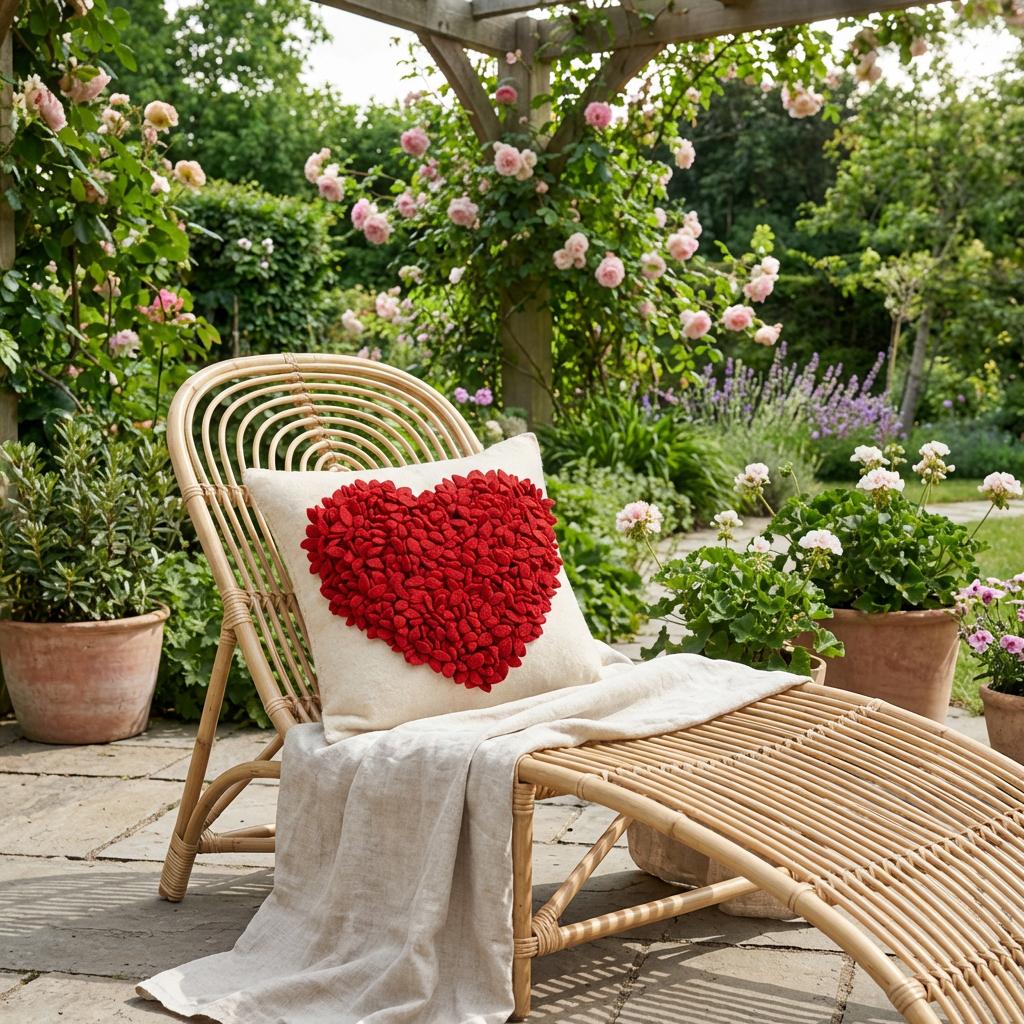 Hand Felted Wool Pillow Cover - Red Heart Cream - 20" Arcadia Home - Che Cose Belle