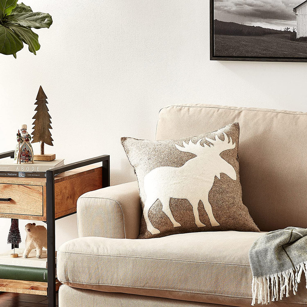 Hand Felted Wool Pillow - Cream Moose Silhouette Gray - 20" Arcadia Home - Che Cose Belle