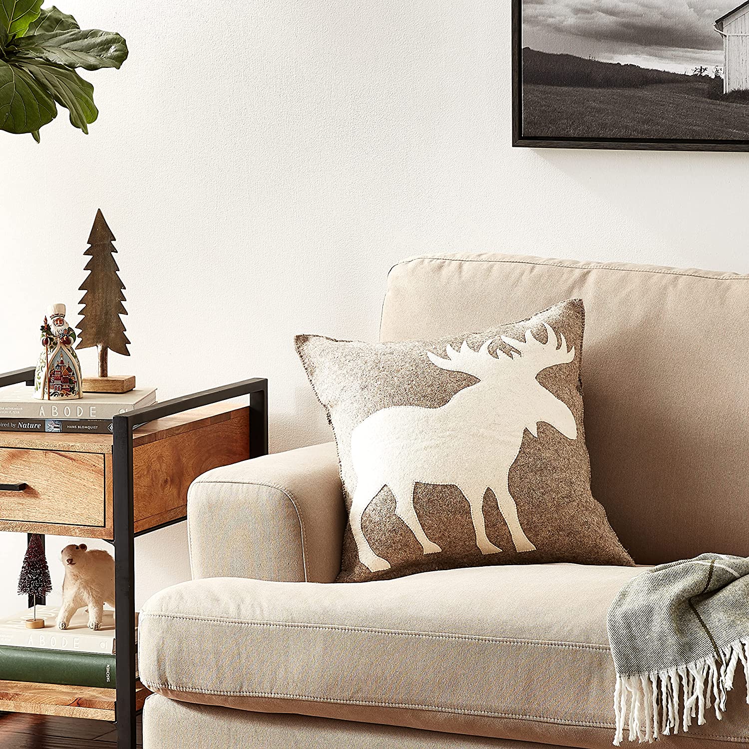 Hand Felted Wool Pillow - Cream Moose Silhouette Gray - 20" Arcadia Home - Che Cose Belle