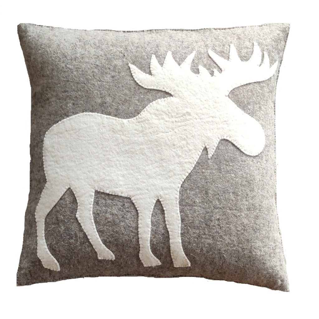 Hand Felted Wool Pillow - Cream Moose Silhouette Gray - 20" Arcadia Home - Che Cose Belle