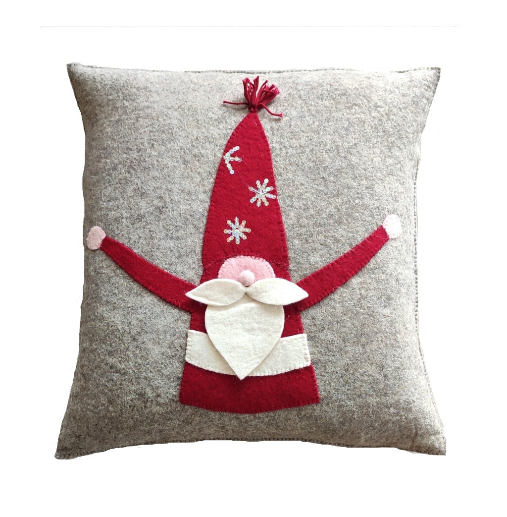 Hand Felted Wool Pillow - Gnome Red Sequin Hat - 20" Arcadia Home - Che Cose Belle